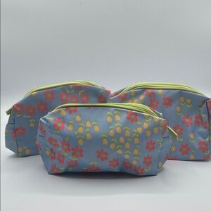 CLINIQUE SET OF 3 FLORAL COSMETIC BAGS ZIP CLOSURE